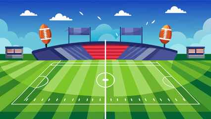 Vibrant american football stadium with field and grandstands under a blue sky