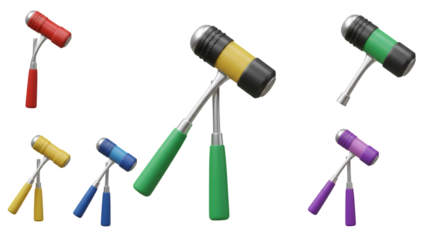 Illustration Rubber Mallets Hand Tool Set In Red Yellow Green Blue Purple Png