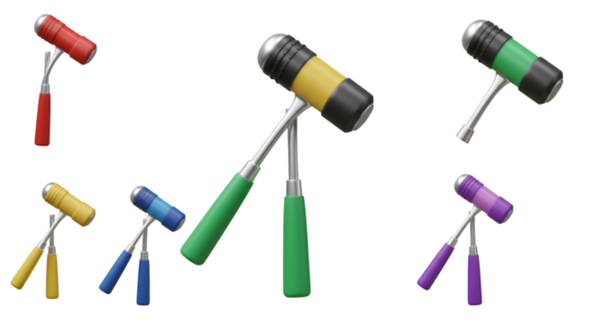 Illustration Rubber Mallets Hand Tool Set In Red Yellow Green Blue Purple Png