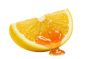 Isolated Lemon Slice with Dripping Honey on Transparent Background