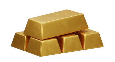 Illustration of Gold Ingots Bars Stacked Shiny with Transparent Background