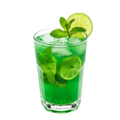 Illustration Refreshing Green Cocktail with Lime Mint Isolated Background