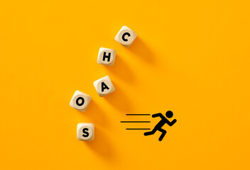 Escaping from chaos: running away from wooden cubes forming the word chaos