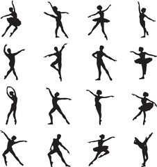 Ballet dancers performing graceful poses silhouettes