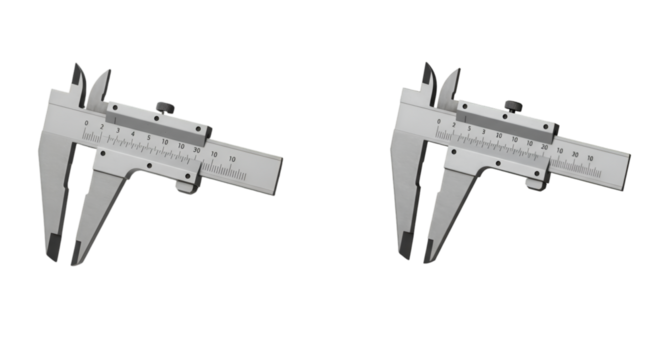 Illustration of Two Silver Calipers for Precision Measurement Tool on Transparent Background