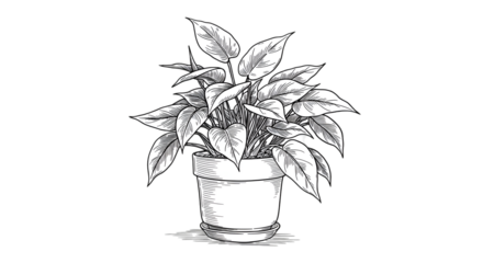 Illustration of White Potted Plant with Leaf Decoration Isolated