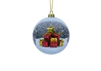 Illustration of Christmas Ornament with Snowy Gifts on Transparent Sphere