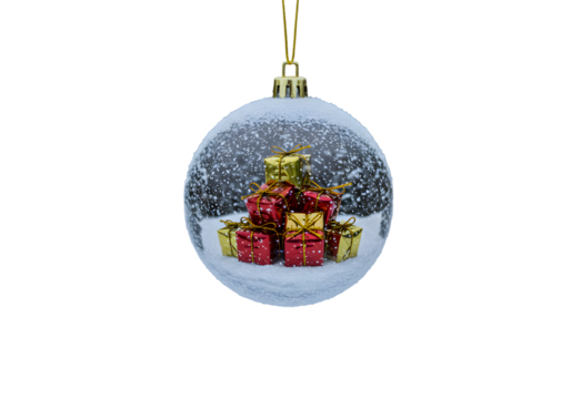 Illustration of Christmas Ornament with Snowy Gifts on Transparent Sphere - Powered by Adobe