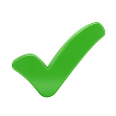 Isolated 3D Green Check Mark Symbol of Success Transparent