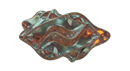 Iridescent Metallic Fluid Shape 3D Render Transparent Background