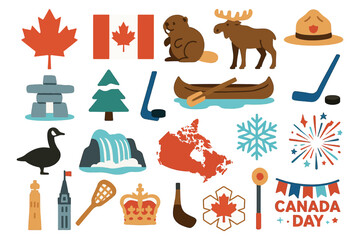 Canada Icons Set Canadian Symbols Maple Leaf Moose Flag Culture Collection