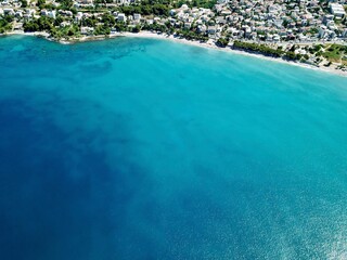 A drone photo from above of the beautiful beach of Bar in Montenegro