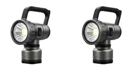 Isolated Background Two Black Flashlights with Handle Equipment Object