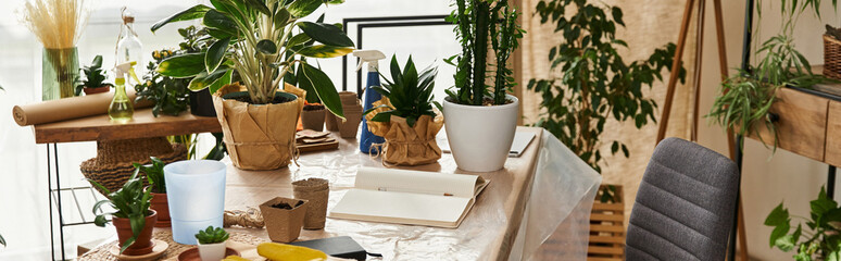 Aable in well lit studio full of plants and notes. © Bliss