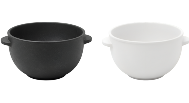 Isolated Black and White Ceramic Bowls for Kitchenware on Transparent