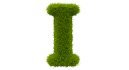Isolated 3D Render of Green Grass Letter I on Transparent Background