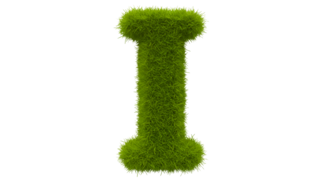 Isolated 3D Render of Green Grass Letter I on Transparent Background