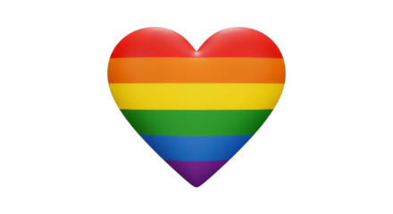 Isolated 3D Rendering of a Heart with Rainbow Pride Flag on Transparent
