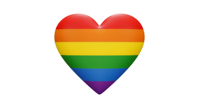 Isolated 3D Rendering of a Heart with Rainbow Pride Flag on Transparent - Powered by Adobe