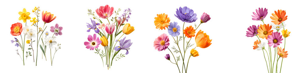 Obraz premium Watercolor Flower Bouquets: Vibrant Spring and Summer Floral Arrangements on White