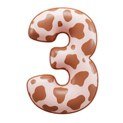 Fototapeta premium Illustration of Number Three with Cow Spots Animal Print on Transparent