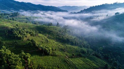Obraz premium Drone capture of a ski resort with snow-covered trails and cabins