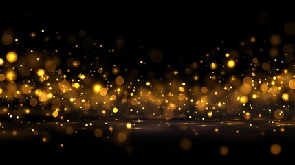 Abstract golden bokeh lights with sparkling dust on black background