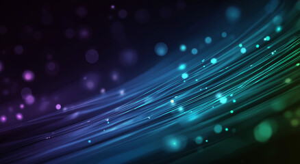 Abstract blurred background with colorful lights and bokeh dots on a dark blue color,