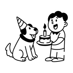 A hand drawn style icon showing pet birthday
