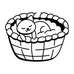 A drawing style icon representing cat basket 
