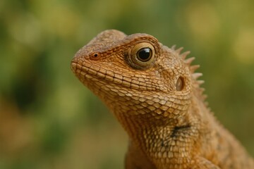 Fototapeta premium A close-up of a reptilian creature with a textured skin, its gaze directed towards something out of frame