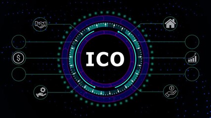 Animated I C O Initial Coin Offering Cryptocurrency Digital Interface Futuristic H U D Graphic - Powered by Adobe