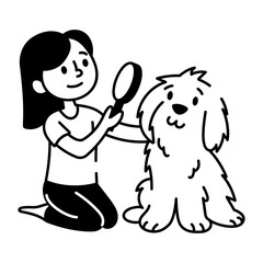 A hand drawn style icon showing brushing dog 
