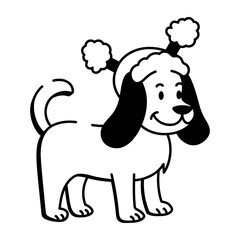 A doodle style icon showing winter dog  

