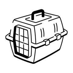 A sketchy style icon depicting pet carrier  
