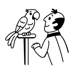 A hand drawn style icon showing training parrot  
