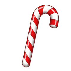 Illustration of Red and White Striped Candy Cane on Transparent Background