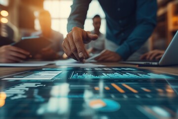 Business team analyzing data on digital dashboard during meeting