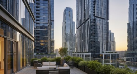 Obraz premium Luxury High Rise Balcony with City Skyline View