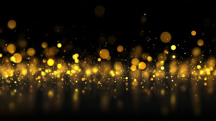 Abstract golden bokeh lights with sparkling dust on black background