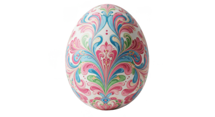Isolated Decorated Easter Egg with Floral Pattern in Transparent PNG