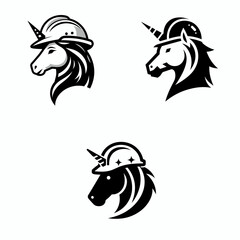 A Unicorn wear contruction engineer helmet. Silhouette Clipart Line Art Vector Illustration. Horned pony don hardhat protection for building trade worker.