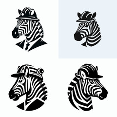 A Zebra wear contruction engineer helmet. Silhouette Clipart Line Art Vector Illustration. Striped equine donning jobsite headgear for safety and protection at work.