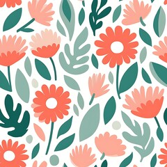 Coral and Teal Floral Delight: A Summer Garden Dream