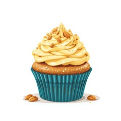 Delicious cupcake topped with creamy frosting and sprinkled with nuts, perfect for dessert lovers and bakers.