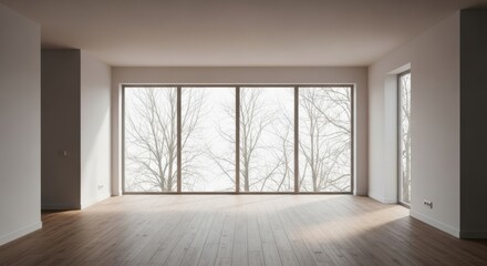 Obraz premium Spacious Modern Living Room with Large Windows and Hardwood Floors Offering a Bright and Airy Atmosphere