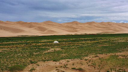 lonely yurt near the sand dunes