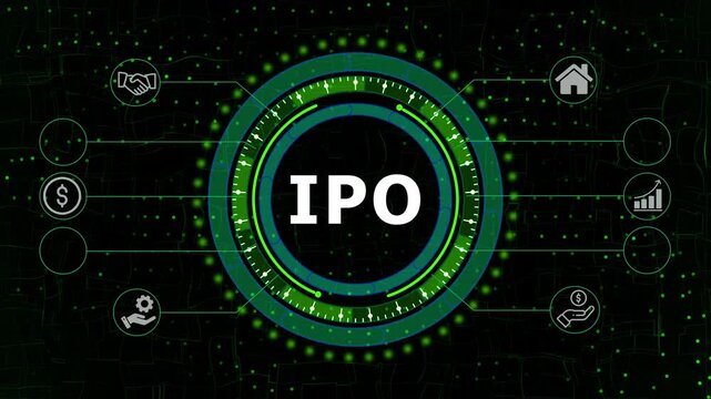 I P O Initial Public Offering Digital Animation Futuristic Tech Interface H U D Concept Stock