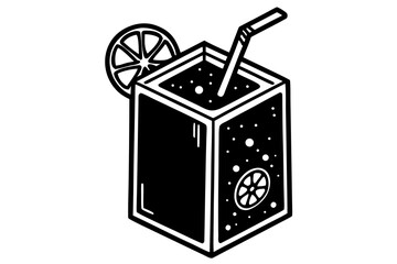 small juice box with straw and fruit