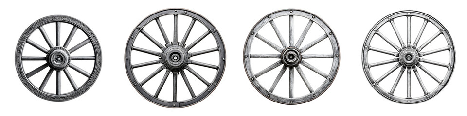 Obraz premium Vintage Wooden Wheels: Antique Carriage Wheel Collection